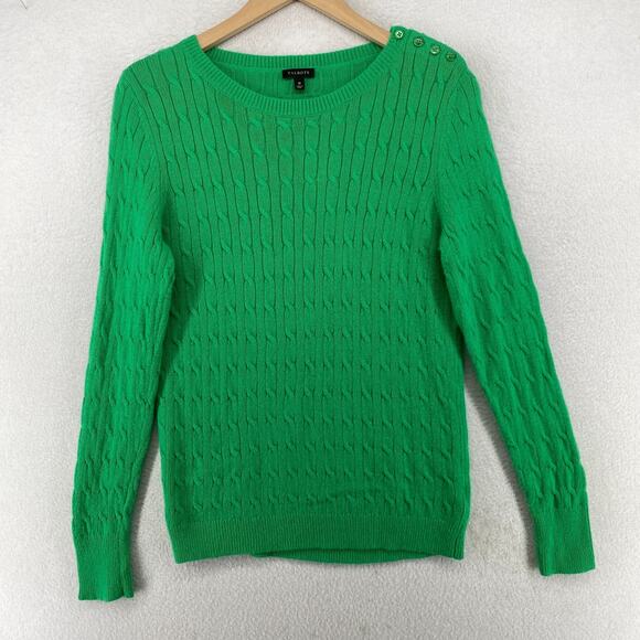 Talbots Sweaters - TALBOTS Sweater M Lambswool Blend Cable Ribbed Jumper Button Shoulder Green